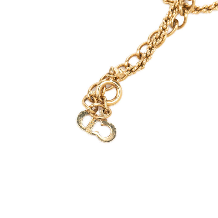 plaqué Strass CD Logo Ovale Pendant Collier Doré