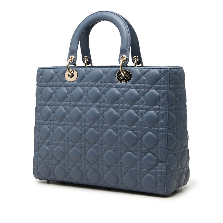 Dior Lady Dior Cannage Grand Cuir d'agneau Bleu – vue 2 – GABY PARIS