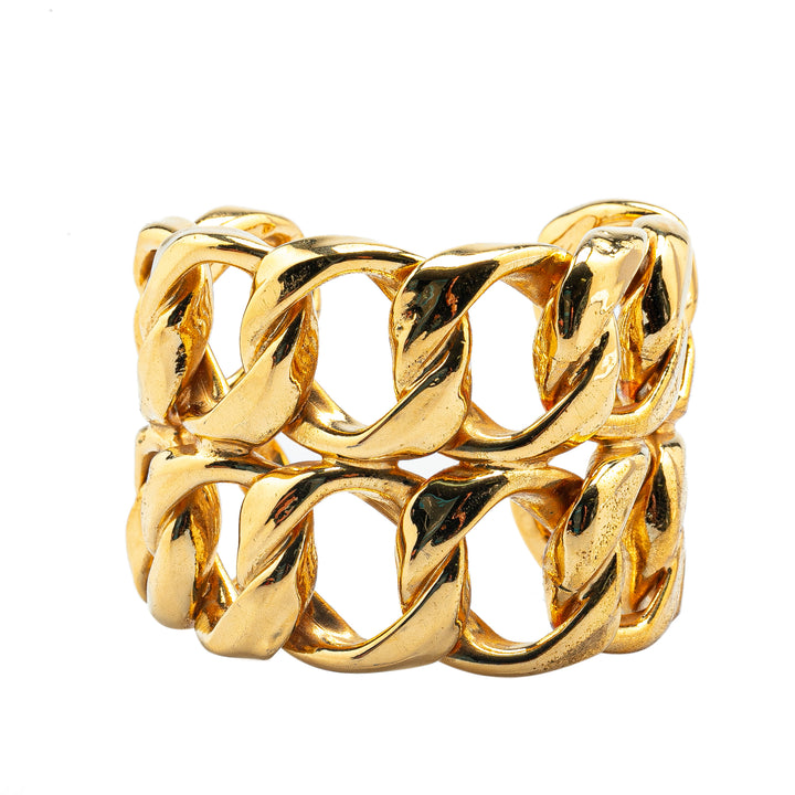 Gold Plated Double Curb Row Cuff Bracelet Gold - Gaby Paris