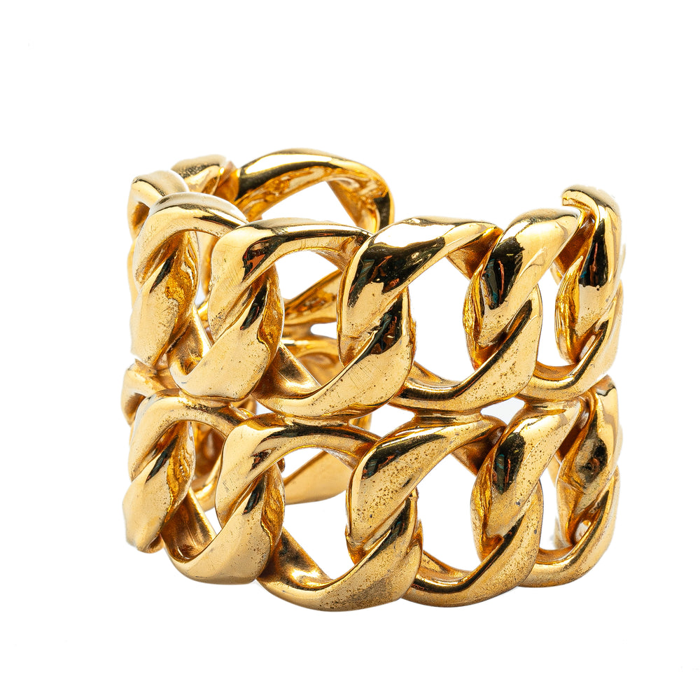 Gold Plated Double Curb Row Cuff Bracelet Gold - Gaby Paris