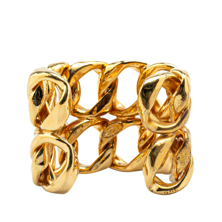 Gold Plated Double Curb Row Cuff Bracelet Gold - Gaby Paris