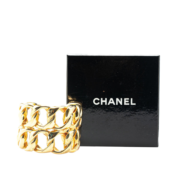 Gold Plated Double Curb Row Cuff Bracelet Gold - Gaby Paris