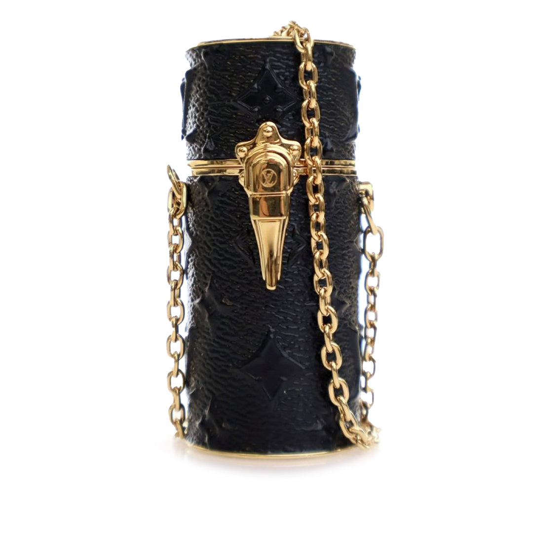 Monogram Embossed Lipstick Chain Case Black - Gaby Paris