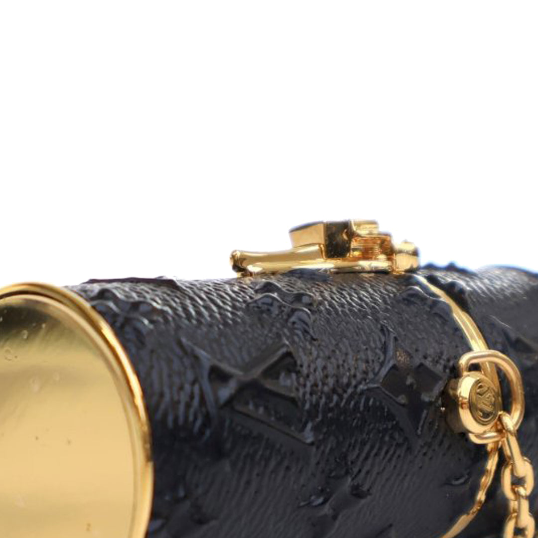 Monogram Embossed Lipstick Chain Case Black - Gaby Paris