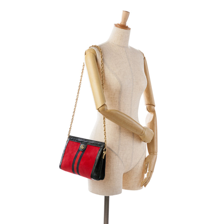 Small Suede Ophidia Chain Crossbody Bag Red - Gaby Paris