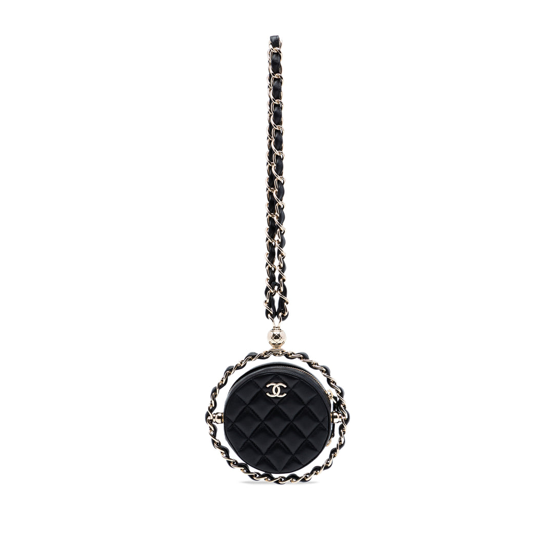Chanel CC Matelassé Cuir d’agneau Rond Sac rond à chaîne Pochette avec chaîne