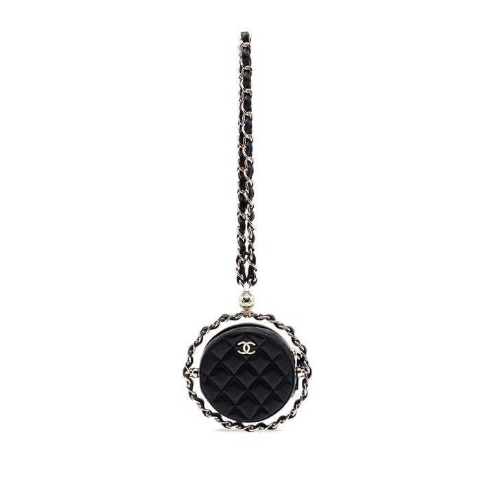 Chanel CC Matelassé Cuir d’agneau Rond Sac rond à chaîne Pochette avec chaîne