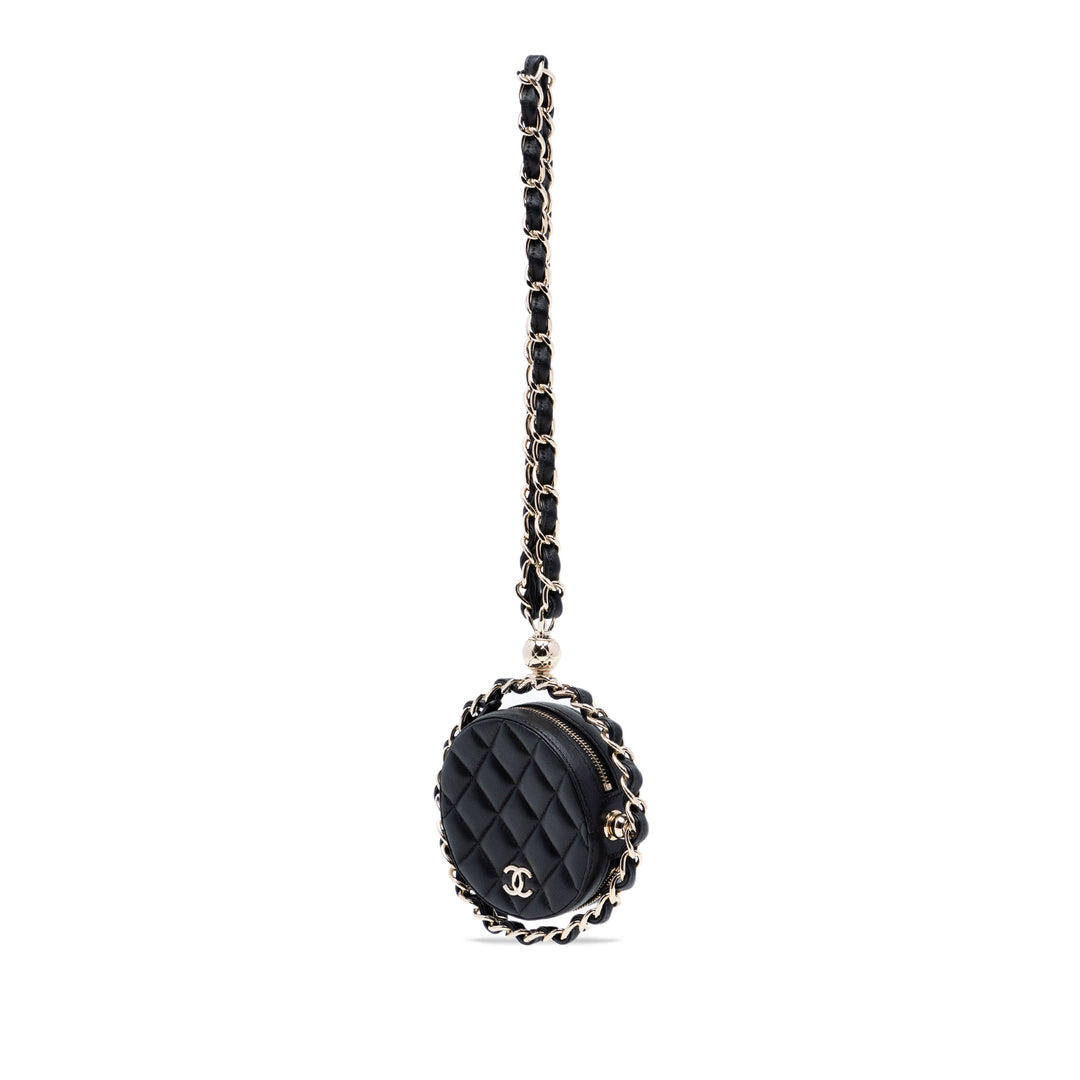 Chanel CC Matelassé Cuir d’agneau Rond Sac rond à chaîne Pochette avec chaîne