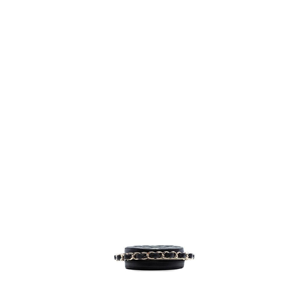 Chanel CC Matelassé Cuir d’agneau Rond Sac rond à chaîne Pochette avec chaîne