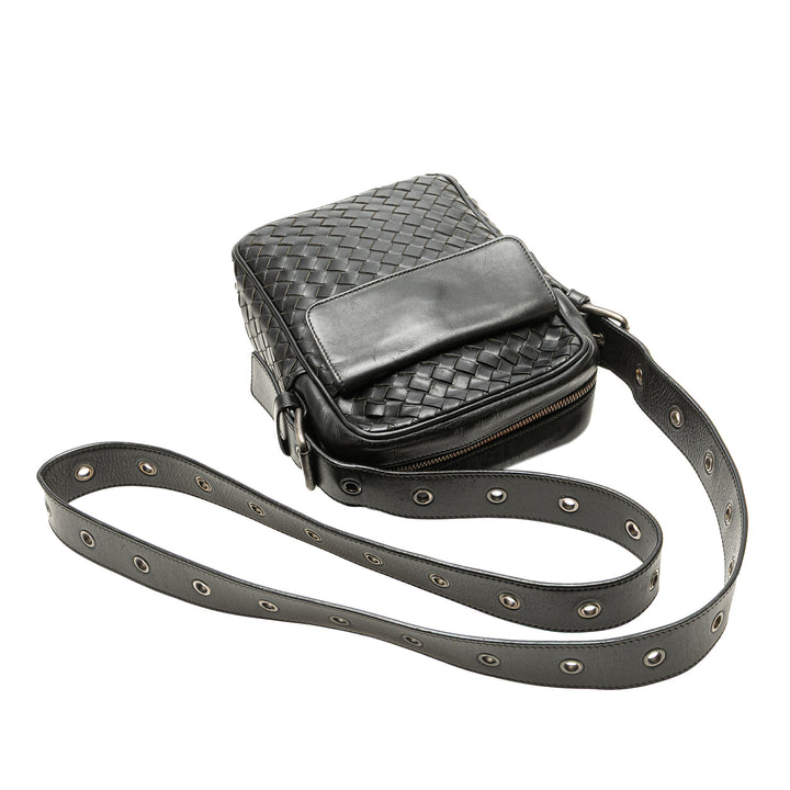 Nappa Intrecciato Front Pocket Crossbody Black - Gaby Paris