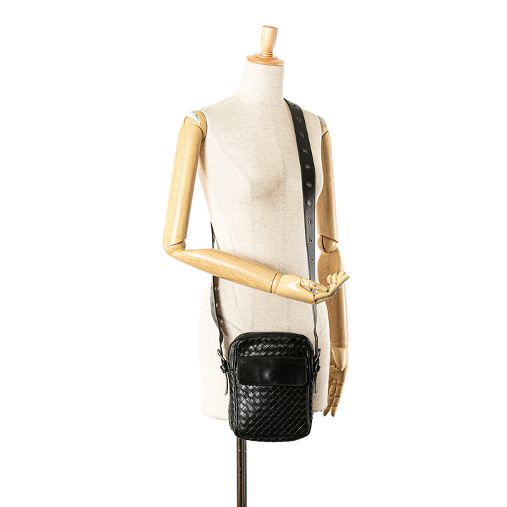 Nappa Intrecciato Front Pocket Crossbody Black - Gaby Paris