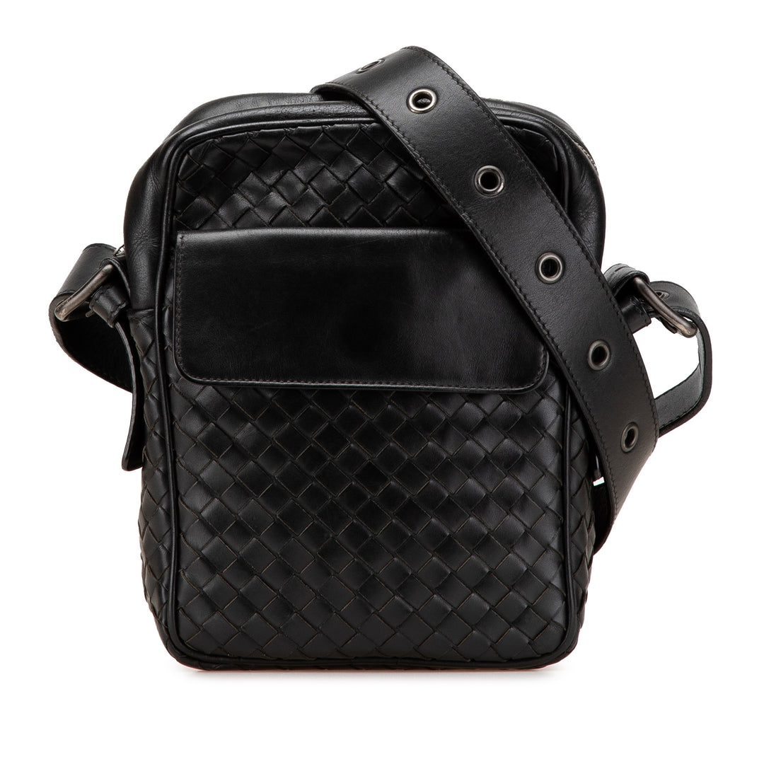 Nappa Intrecciato Front Pocket Crossbody Black - Gaby Paris