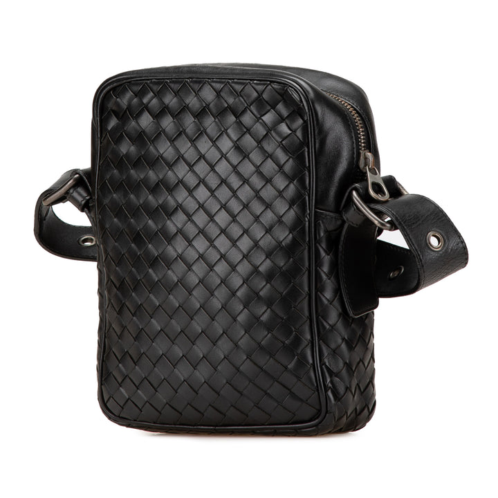 Nappa Intrecciato Front Pocket Crossbody Black - Gaby Paris