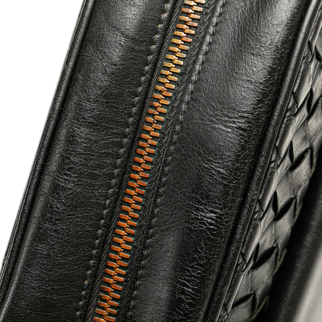Nappa Intrecciato Front Pocket Crossbody Black - Gaby Paris