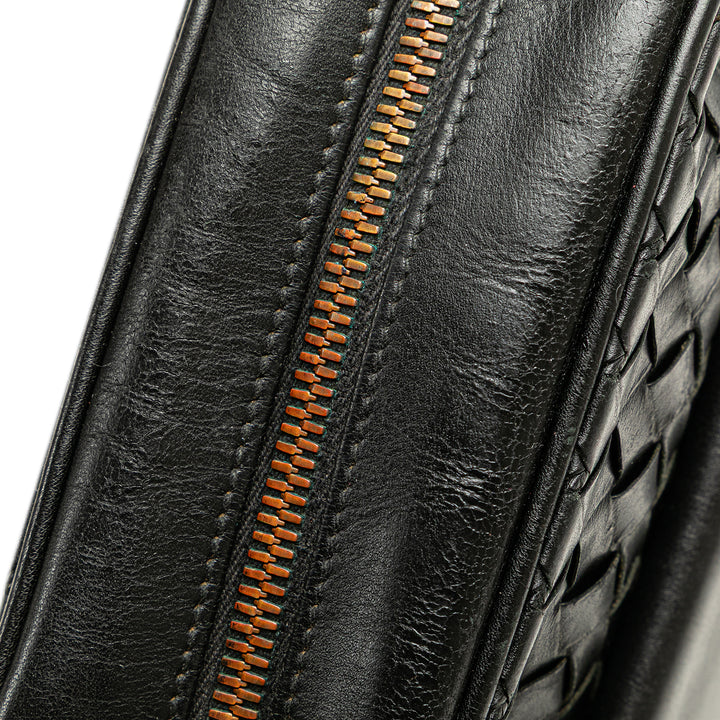 Nappa Intrecciato Front Pocket Crossbody Black - Gaby Paris