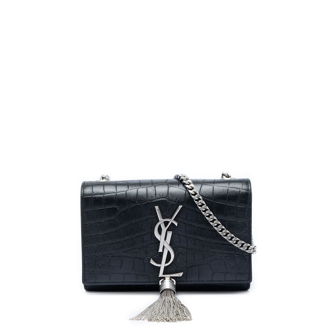 Saint Laurent Croc embossé Kate Pompon Sac Petit Noir – vue principale – GABY PARIS