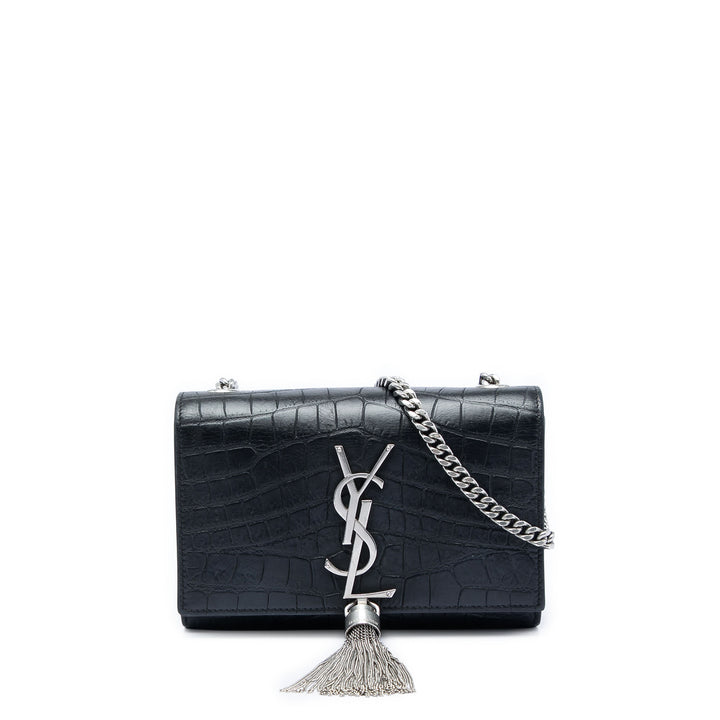 Saint Laurent Croc embossé Kate Pompon Sac Petit Noir – vue principale – GABY PARIS