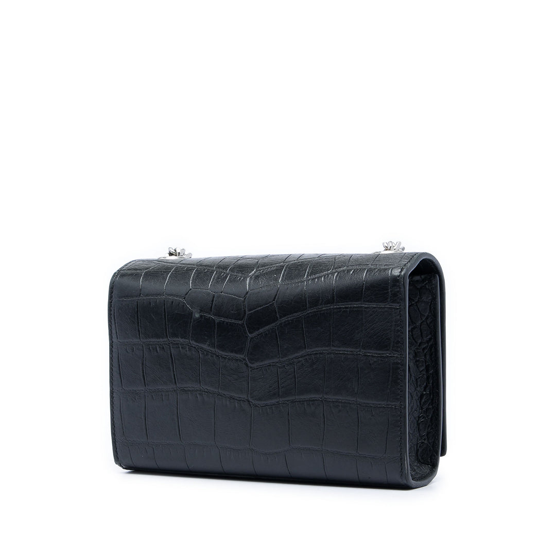 Saint Laurent Croc embossé Kate Pompon Sac Petit Noir – vue 2 – GABY PARIS