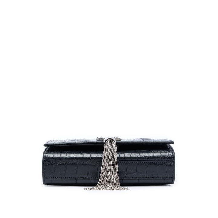 Saint Laurent Croc embossé Kate Pompon Sac Petit Noir – vue 3 – GABY PARIS