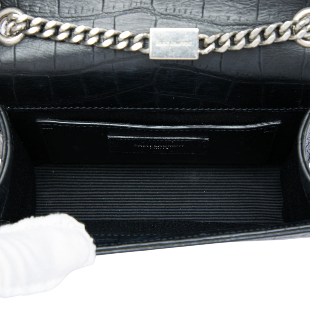Saint Laurent Croc embossé Kate Pompon Sac Petit Noir – vue 4 – GABY PARIS