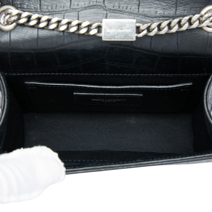 Saint Laurent Croc embossé Kate Pompon Sac Petit Noir – vue 4 – GABY PARIS