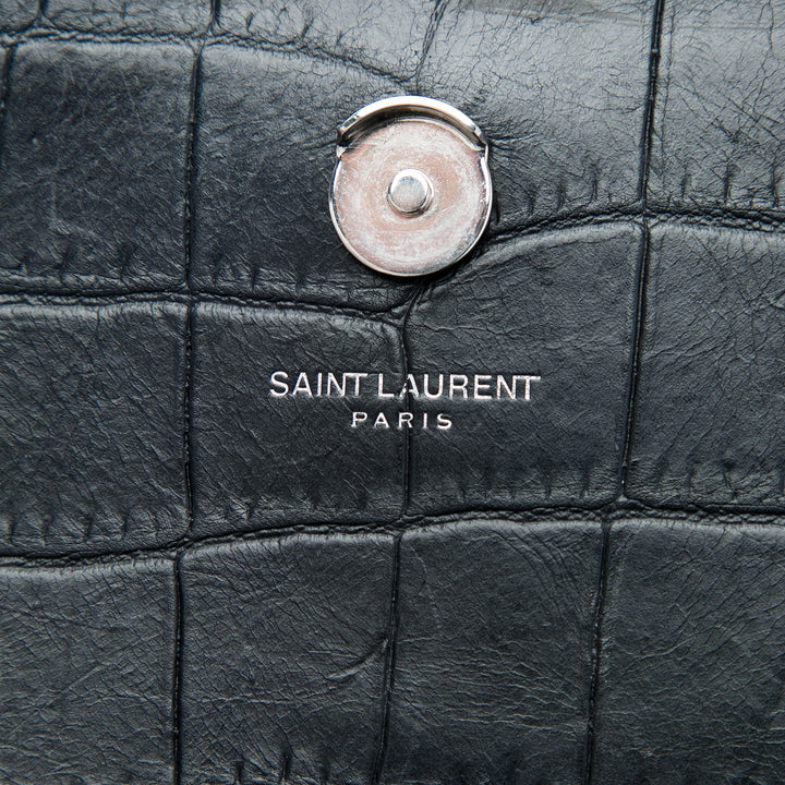 Saint Laurent Croc embossé Kate Pompon Sac Petit Noir – vue 5 – GABY PARIS