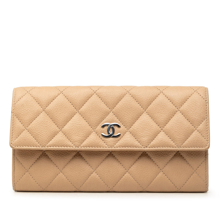 Chanel CC Matelassé Caviar Gusset à rabat Portefeuille long