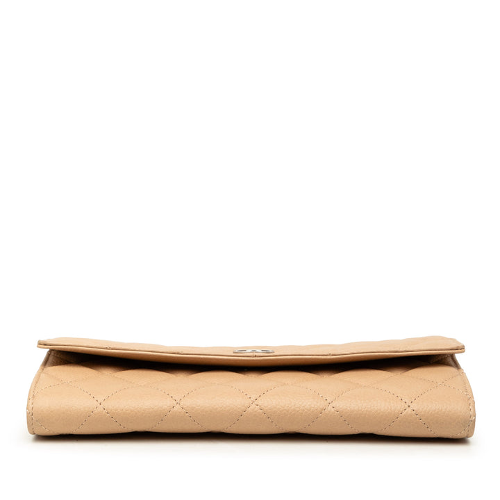 Chanel CC Matelassé Caviar Gusset à rabat Portefeuille long