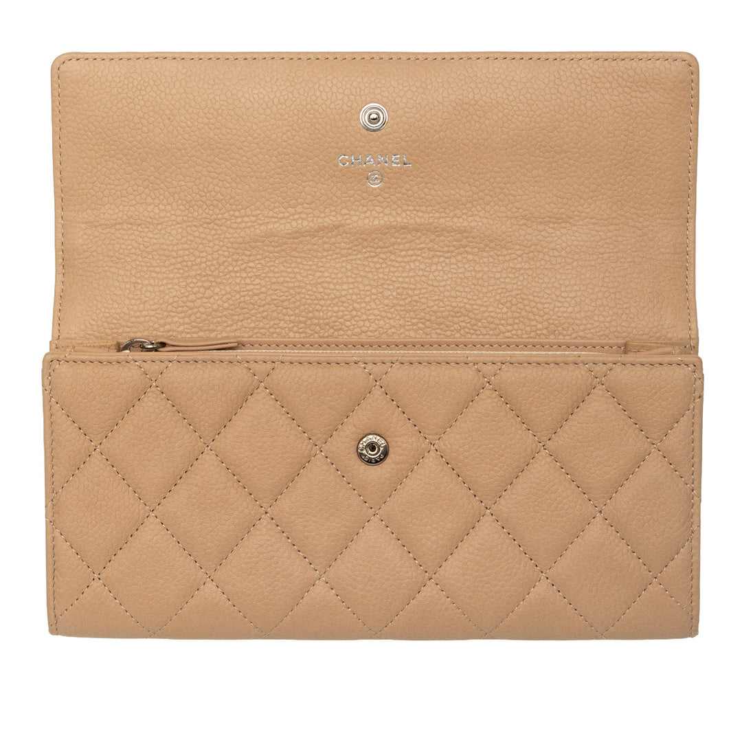 Chanel CC Matelassé Caviar Gusset à rabat Portefeuille long