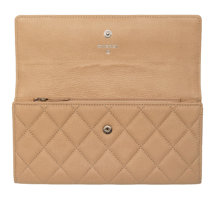 Chanel CC Matelassé Caviar Gusset à rabat Portefeuille long