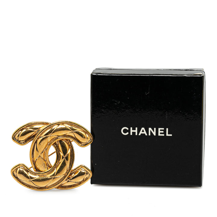 Chanel Gold Plated CC Quilted Brooch Gold - GABY PARIS