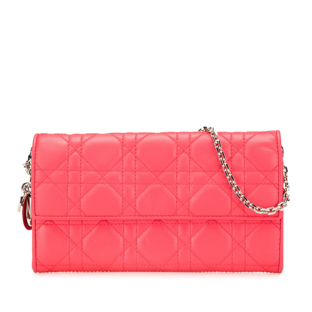 Lambskin Cannage Lady Dior Wallet On Chain Pink - Gaby Paris