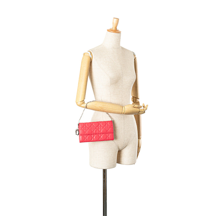 Lambskin Cannage Lady Dior Wallet On Chain Pink - Gaby Paris