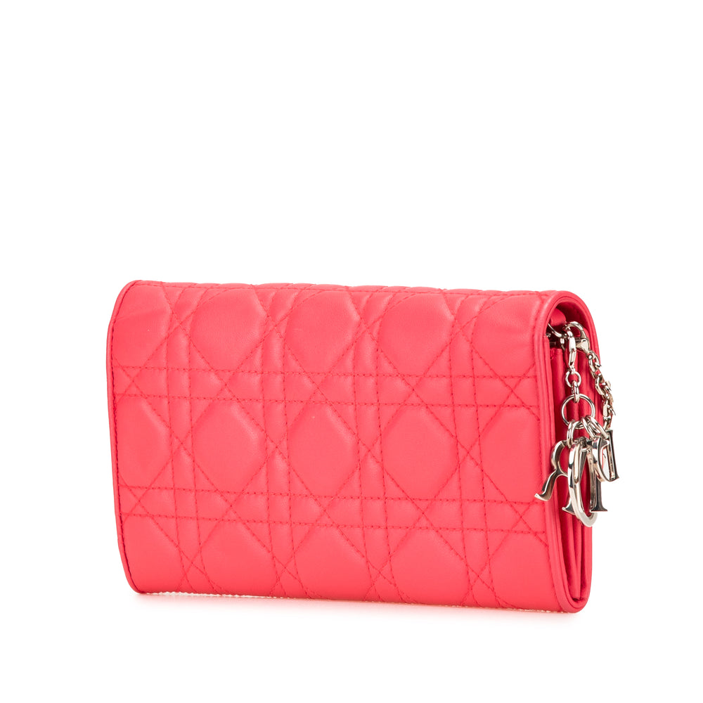 Lambskin Cannage Lady Dior Wallet On Chain Pink - Gaby Paris