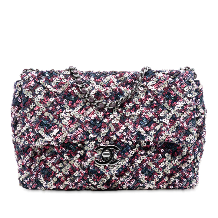 Chanel CC Matelassé Cuir d’agneau Sequins Simple rabat