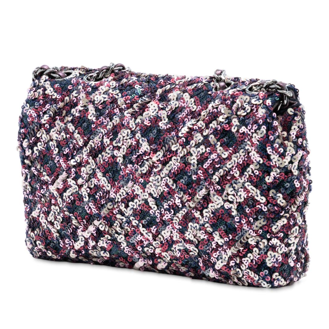 Chanel CC Matelassé Cuir d’agneau Sequins Simple rabat