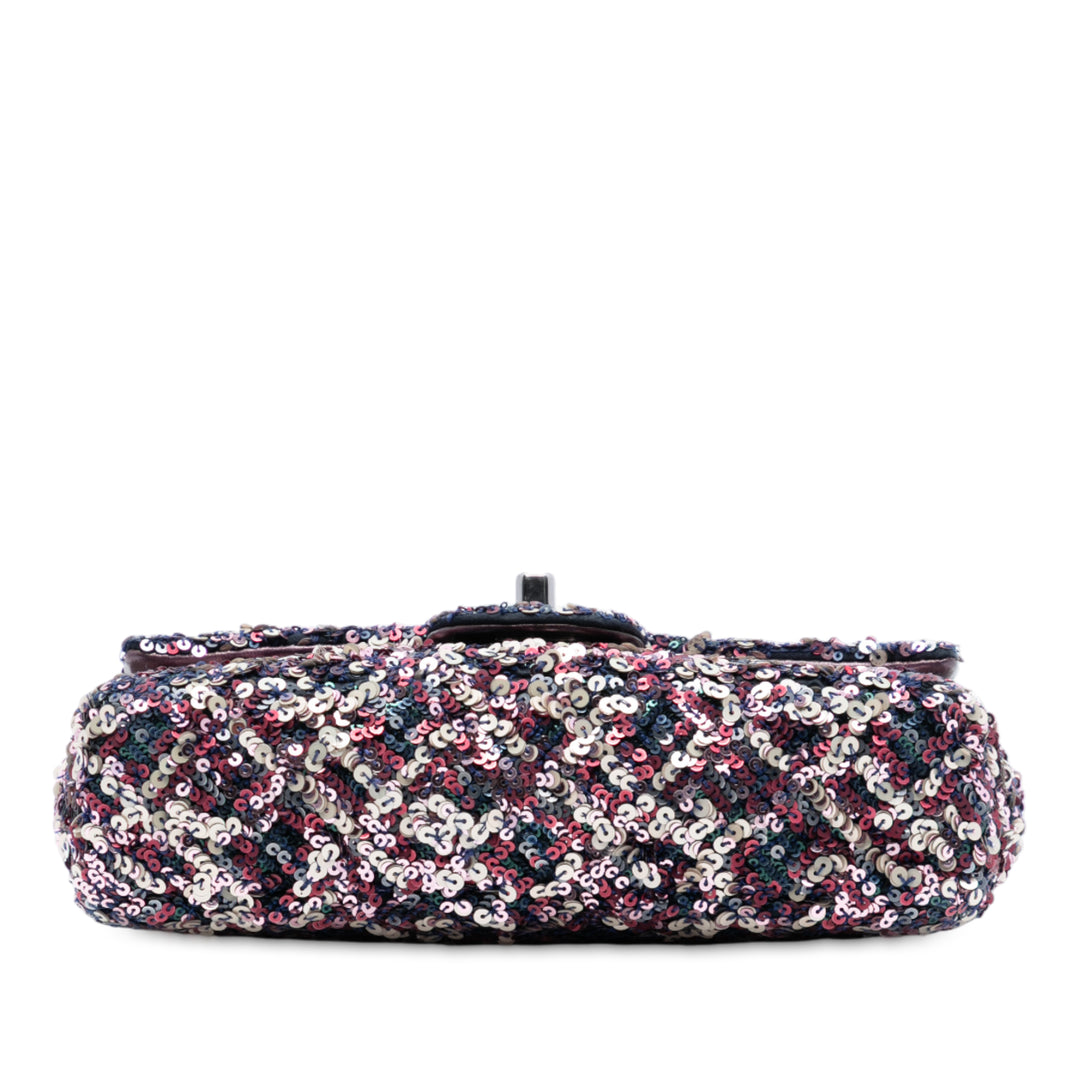 Chanel CC Matelassé Cuir d’agneau Sequins Simple rabat