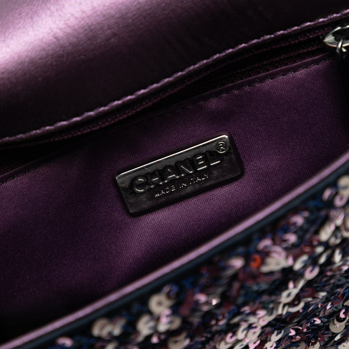 Chanel CC Matelassé Cuir d’agneau Sequins Simple rabat