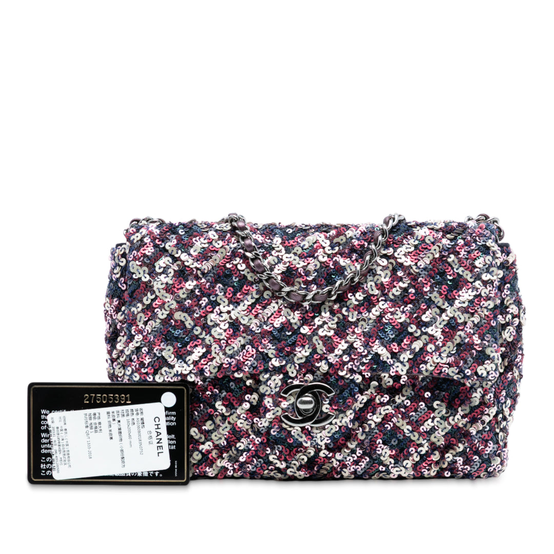 Chanel CC Matelassé Cuir d’agneau Sequins Simple rabat