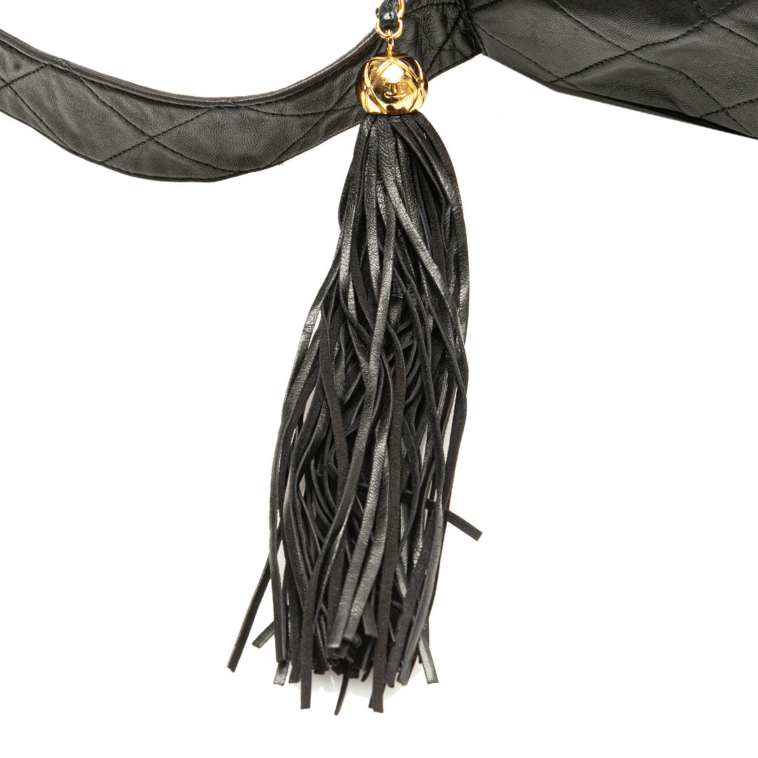 CC Quilted Lambskin Tassel Crossbody Black - Gaby Paris