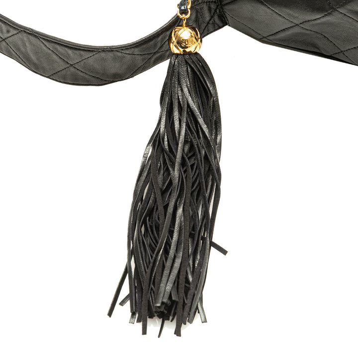 CC Quilted Lambskin Tassel Crossbody Black - Gaby Paris