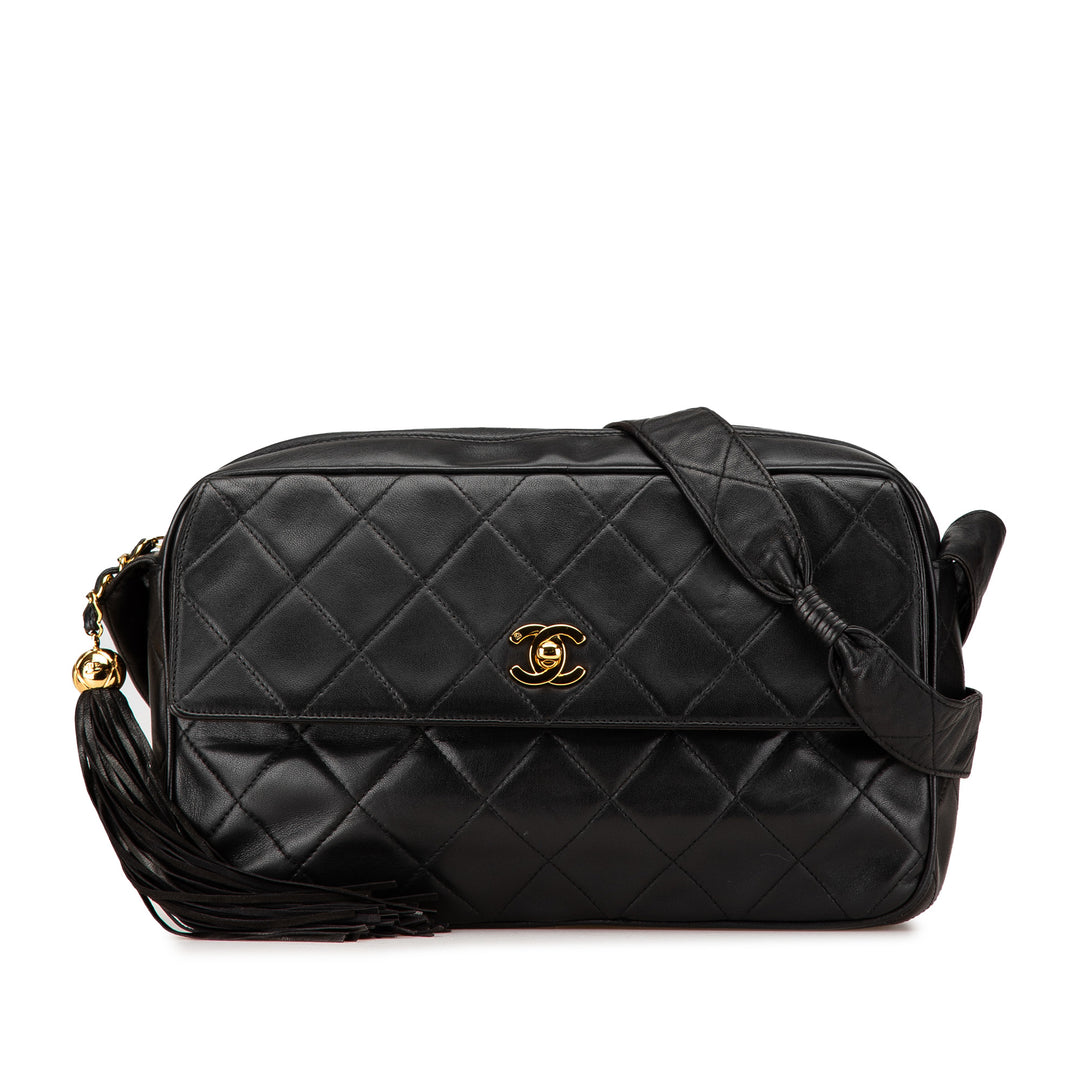 CC Quilted Lambskin Tassel Crossbody Black - Gaby Paris