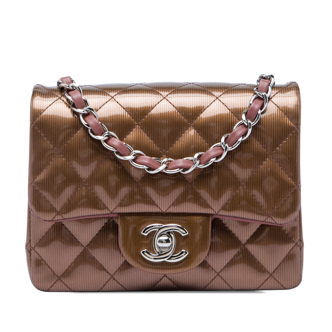 Classic Carré Métallisé Rayé Rabat simple Mini Marron