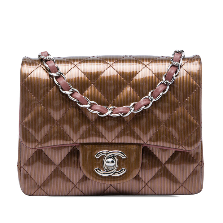 Classic Carré Métallisé Rayé Rabat simple Mini Marron