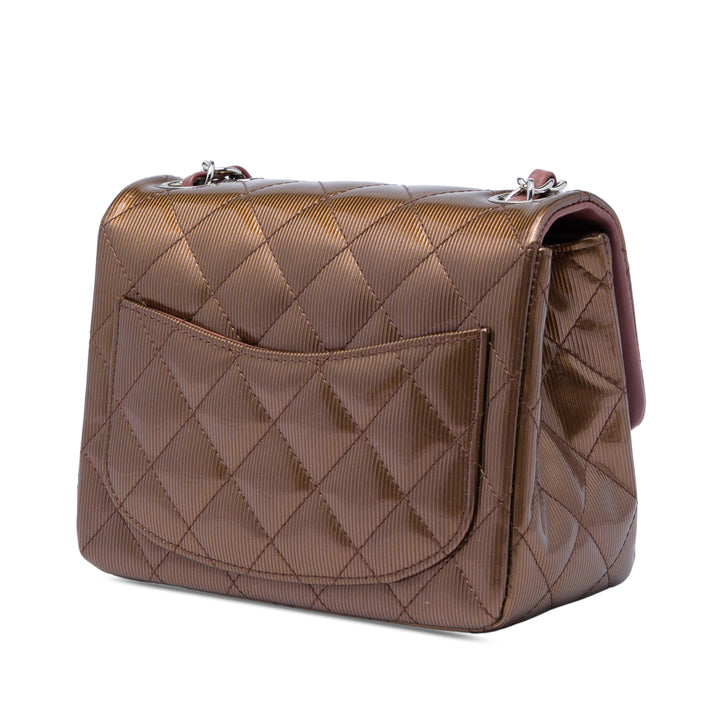 Classic Carré Métallisé Rayé Rabat simple Mini Marron