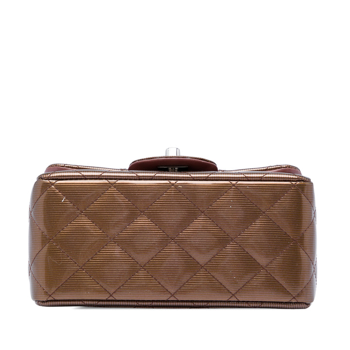 Classic Carré Métallisé Rayé Rabat simple Mini Marron