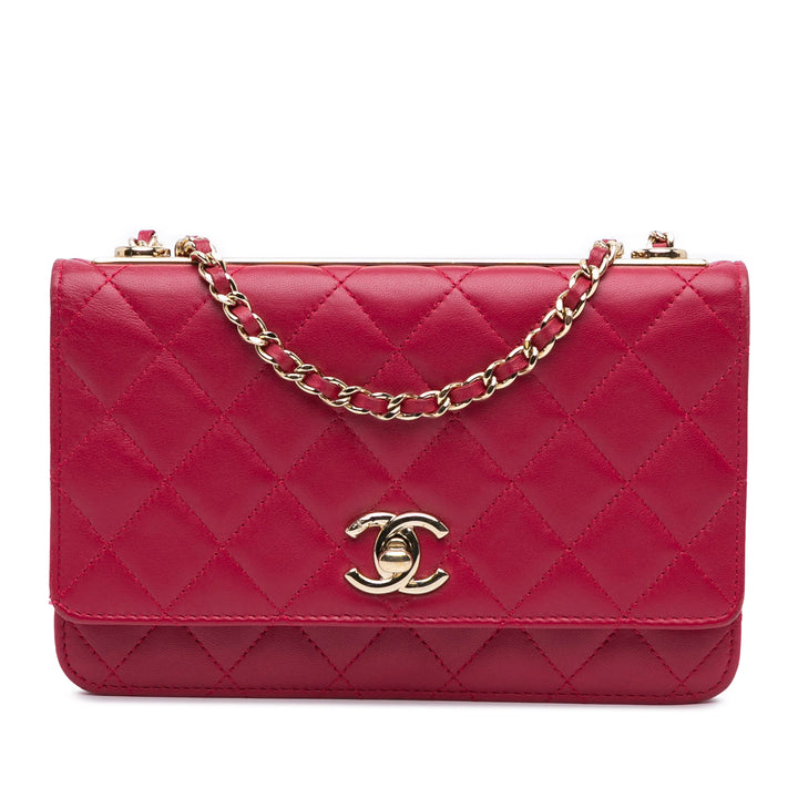 Lambskin Trendy CC Wallet On Chain Pink - Gaby Paris