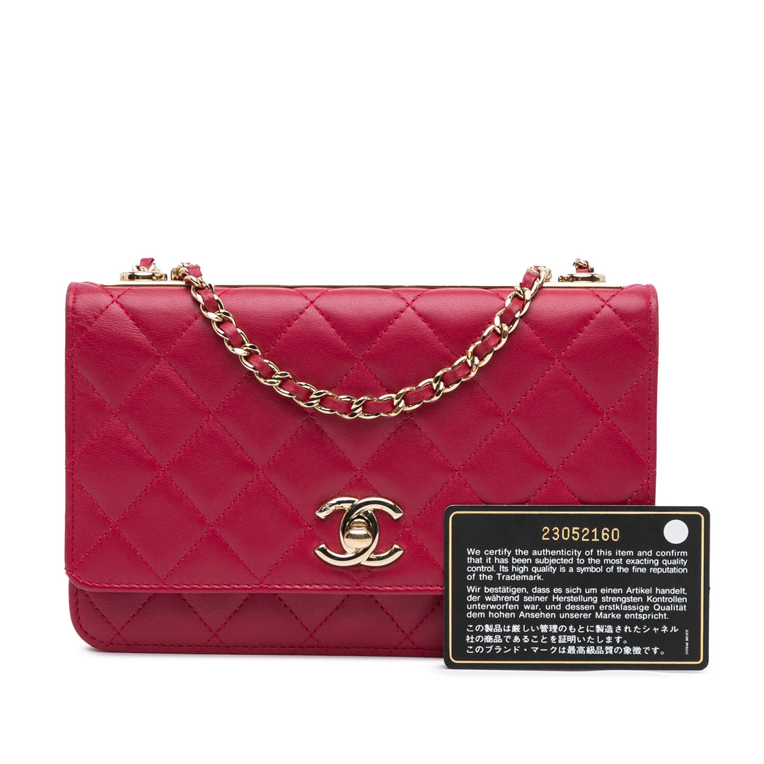 Lambskin Trendy CC Wallet On Chain Pink - Gaby Paris