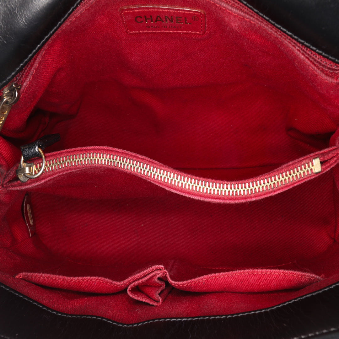 Small Chevron Aged Calfskin Coco Top Handle Bag Black - Gaby Paris