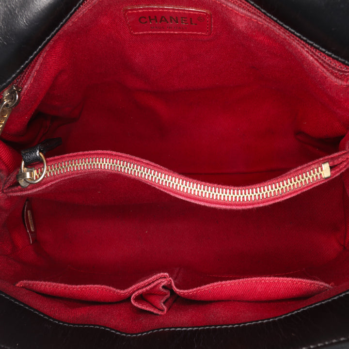 Small Chevron Aged Calfskin Coco Top Handle Bag Black - Gaby Paris